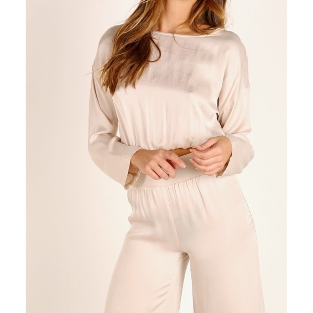 Stillwater The Abbot Crop Top‎ Blouse Cream Champagne Long Sleeve Classy Small